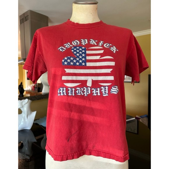 RARE Vtg Dropkick Murphys Try Burning This One USA Flag Irish Clover Band Tshirt - Picture 2 of 12